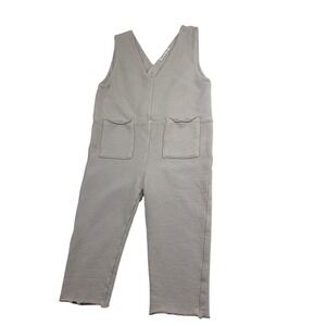 Babe & Tess Tan Beige Cotton Fleece Sleeveless Jumpsuit Overalls Kids